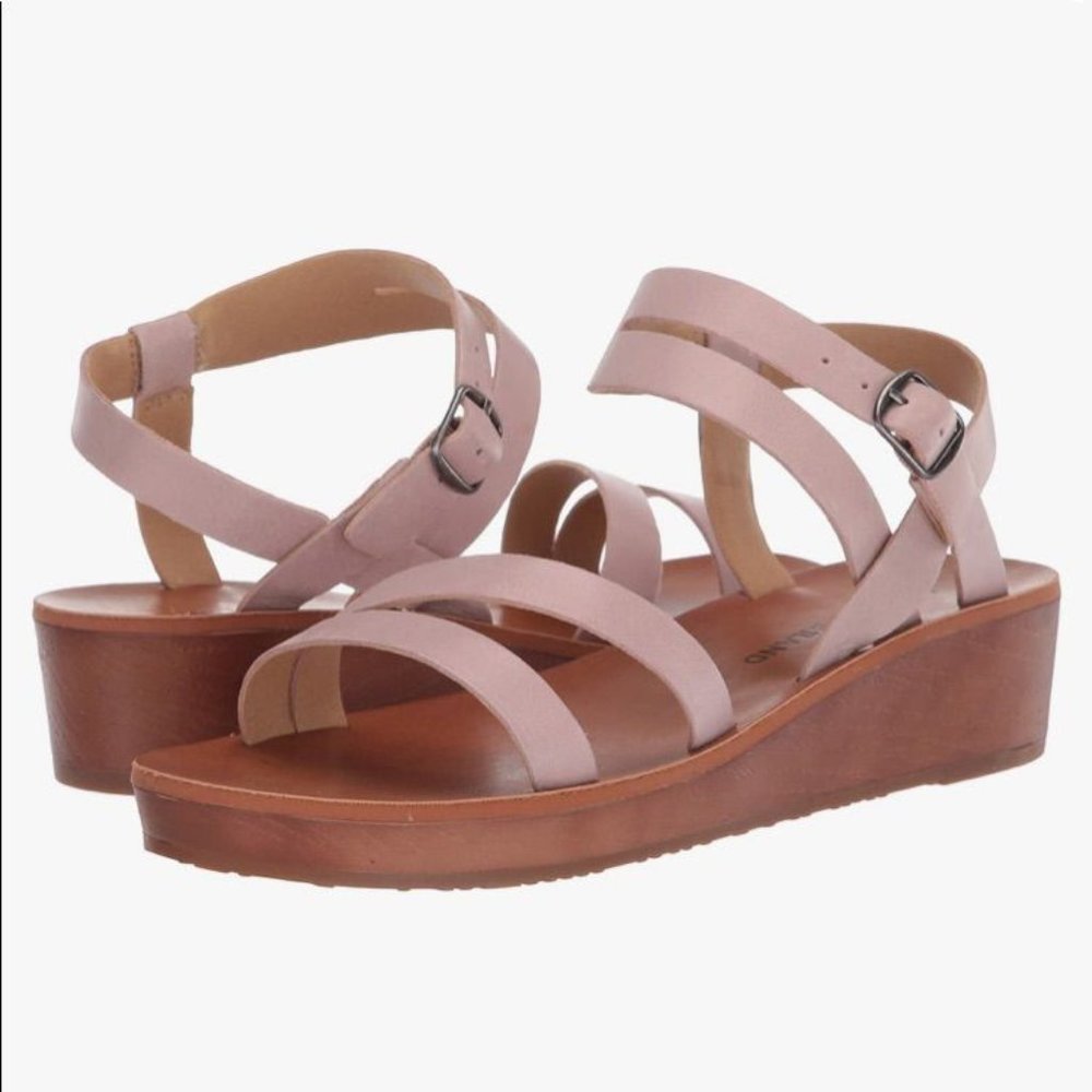 Lucky Brand Women's Hecilia Adobe Rose Pink Low Wedge Sandals Size 8 NEW